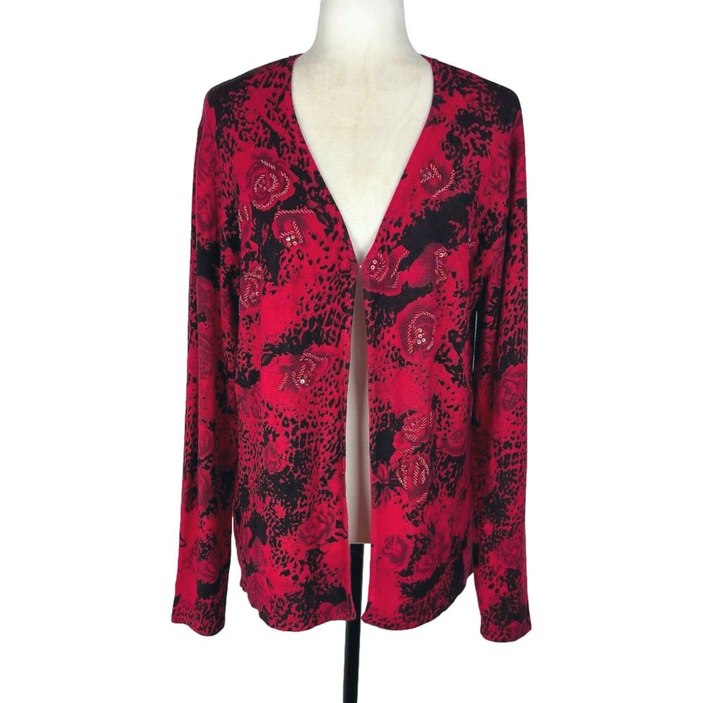 Importations Coton red floral cardigan